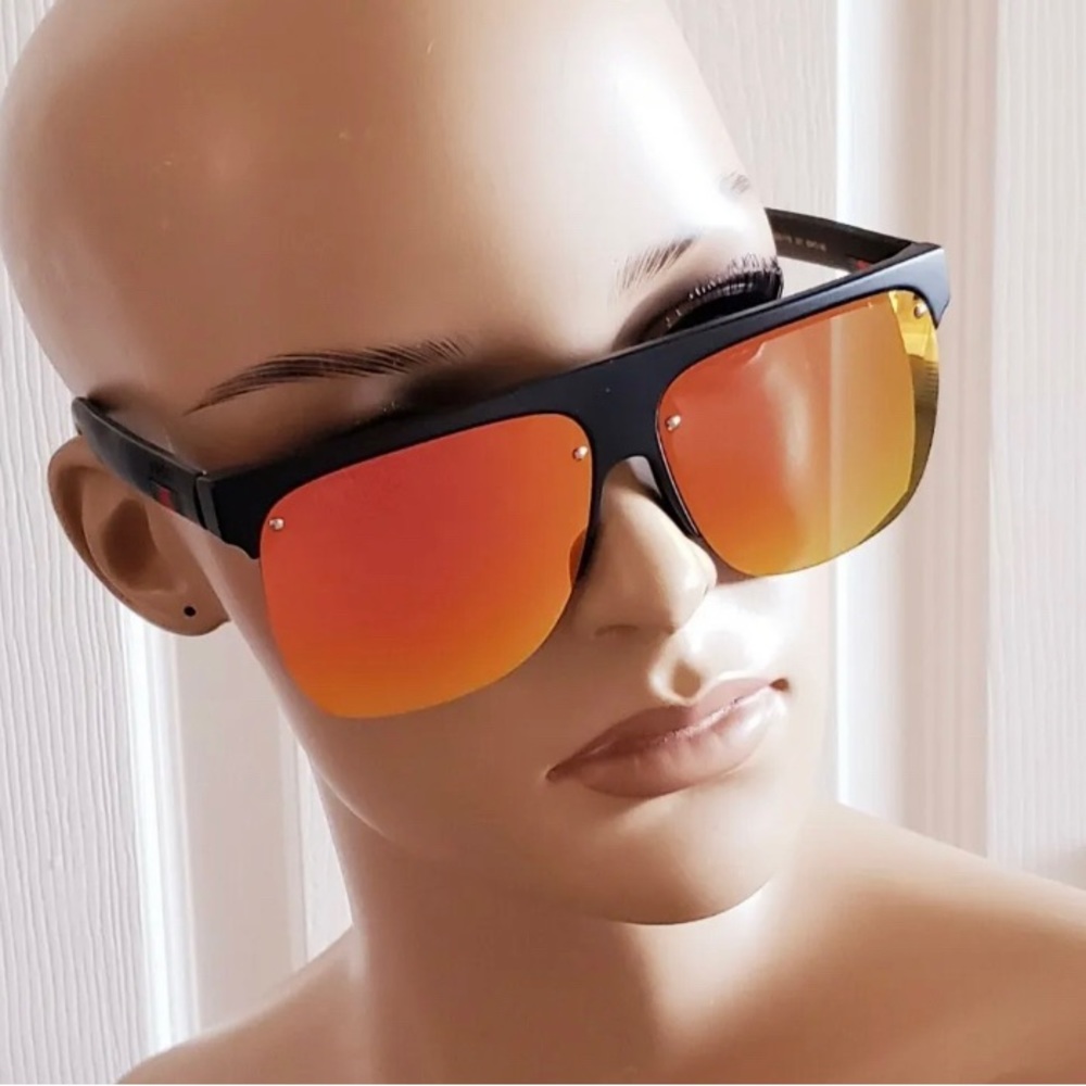 Gucci Unisex Flat-Top Mirrored Lens Aviator Sunglasses